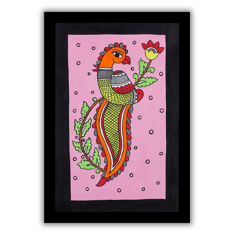 handmade kalamkari painting peacock-in vibrant traditional folk art style