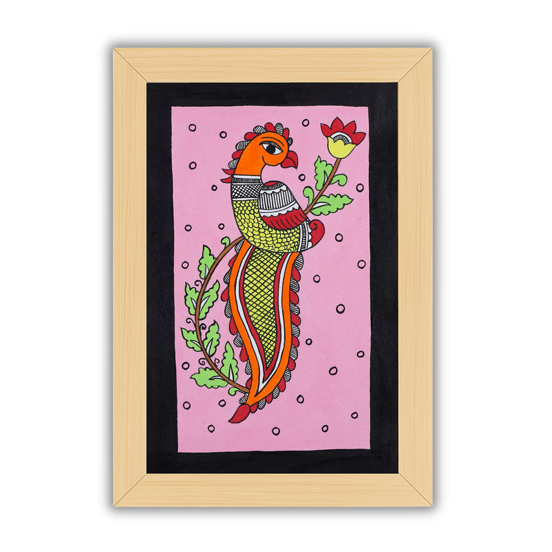 handmade kalamkari painting peacock-in vibrant traditional folk art style