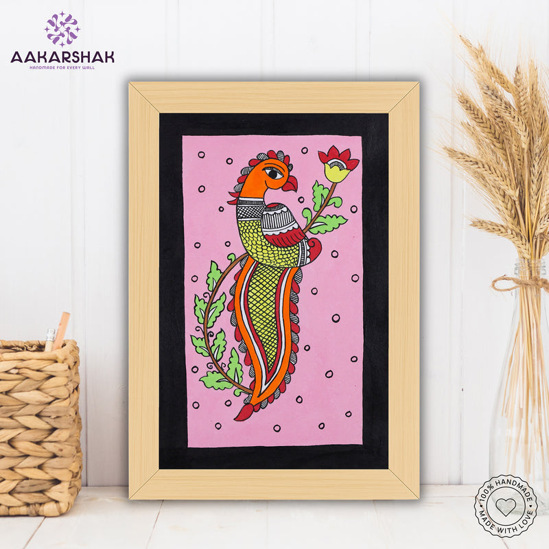 handmade kalamkari peacock painting-with tabletop stand for home decor