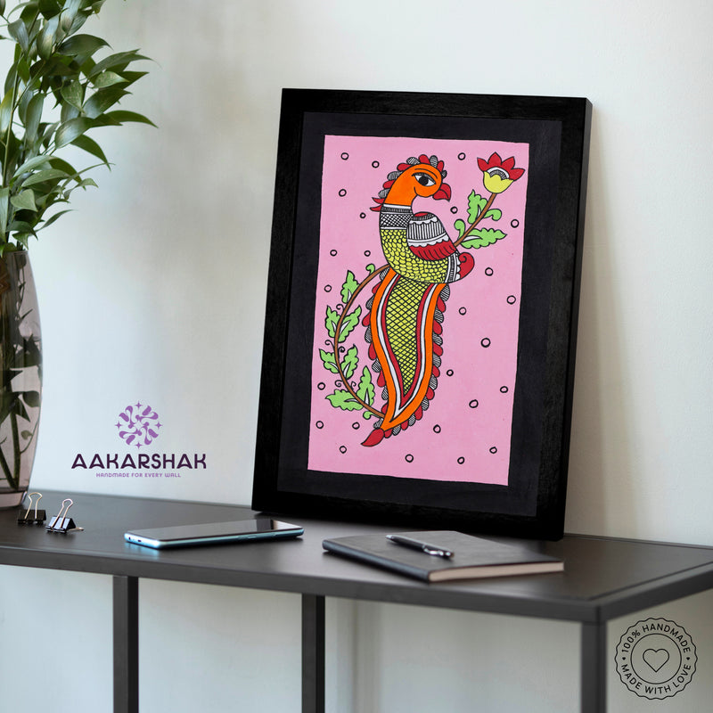 vibrant handmade peacock painting-depicting indian folk traditions