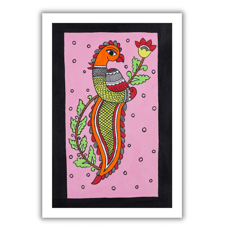 handmade kalamkari painting peacock-in vibrant traditional folk art style
