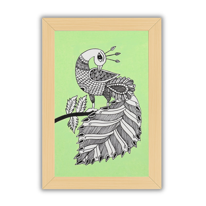 handmade kalamkari painting peacock-in vibrant traditional folk art style