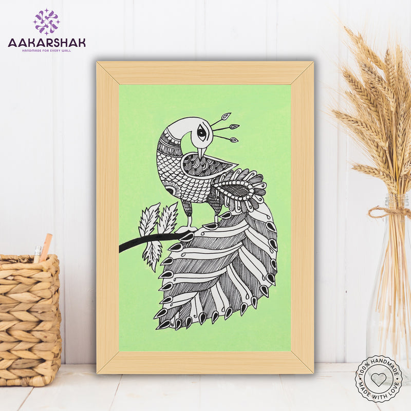 handmade kalamkari peacock painting-with tabletop stand for home decor