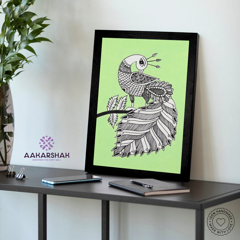 vibrant handmade peacock painting-depicting indian folk traditions