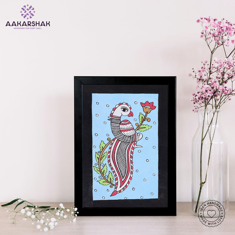 handmade kalamkari peacock painting-with tabletop stand for home decor