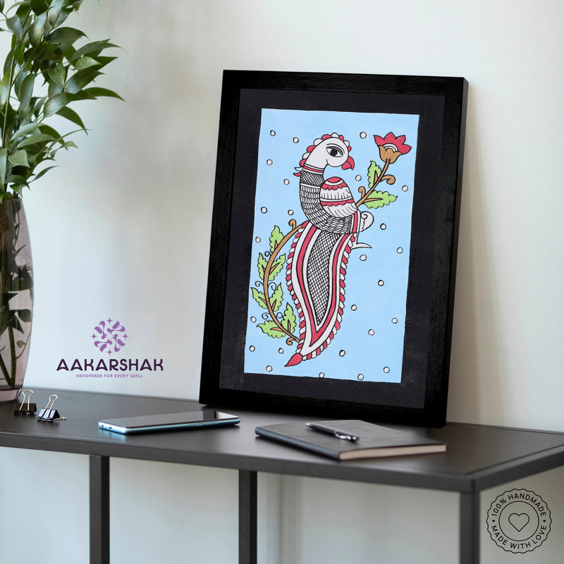 vibrant handmade peacock painting-depicting indian folk traditions