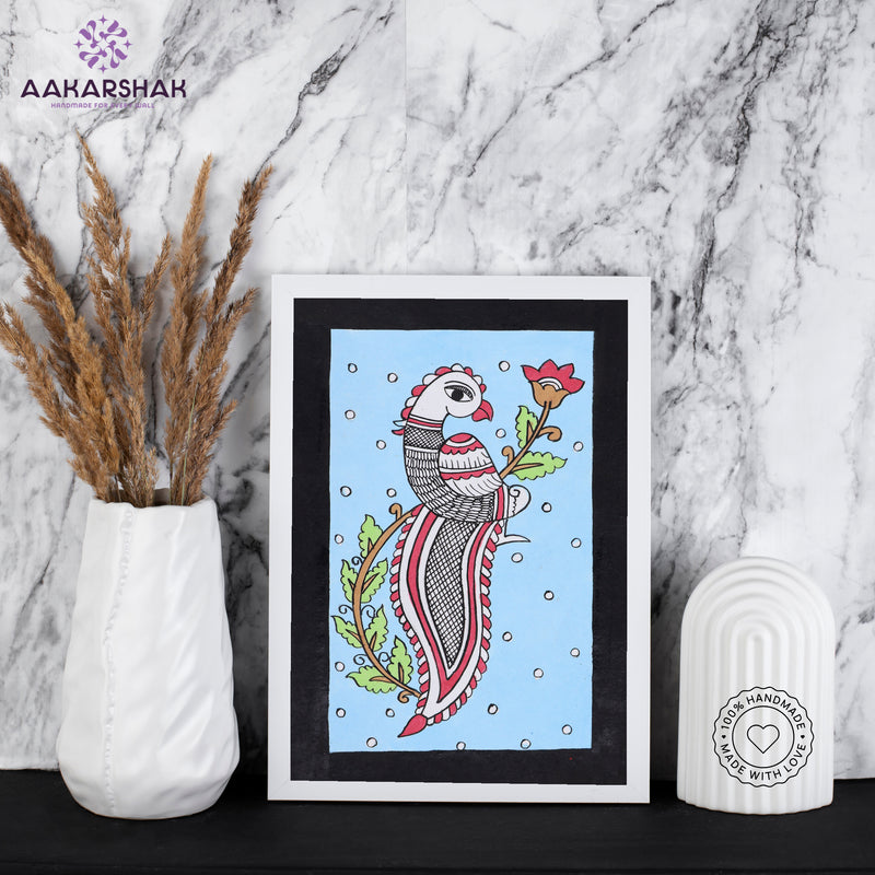 handmade kalamkari peacock painting-with tabletop stand for home decor