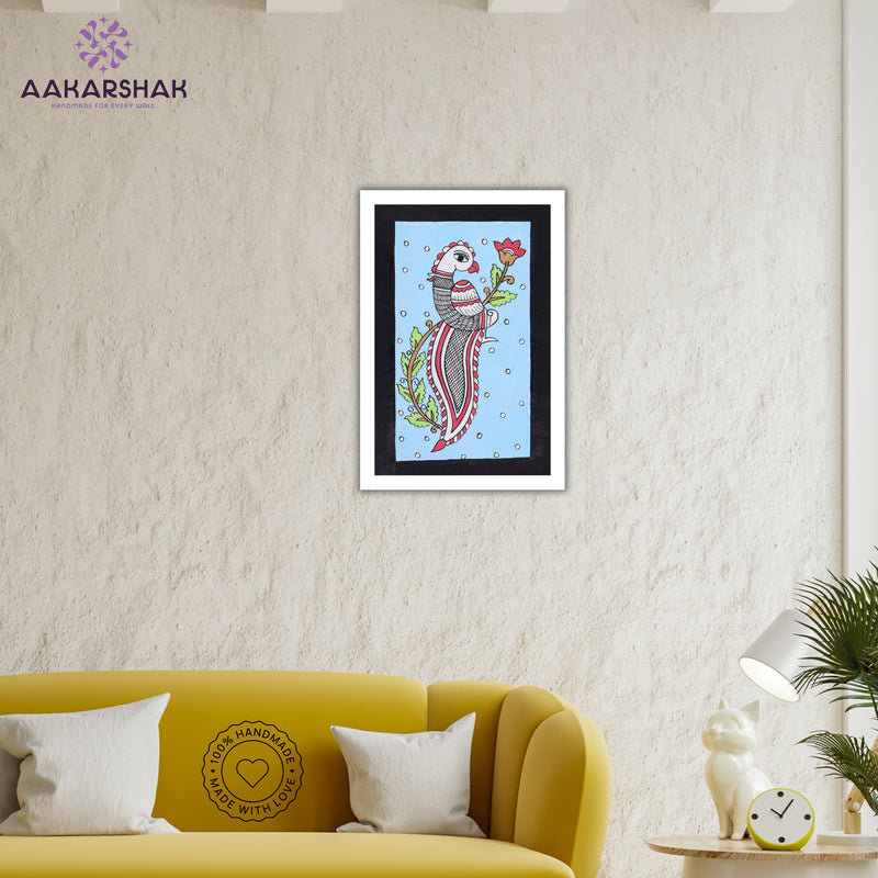 vibrant handmade peacock painting-depicting indian folk traditions