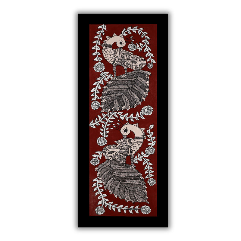 Framed artwork of a colorful peacock-with handmade kalamkari painting