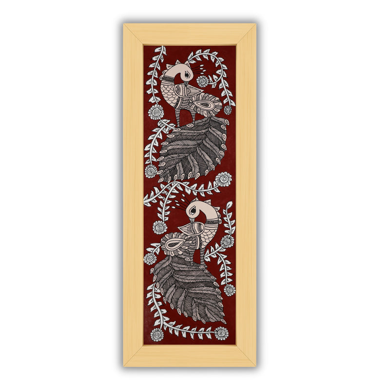 Framed artwork of a colorful peacock-with handmade kalamkari painting