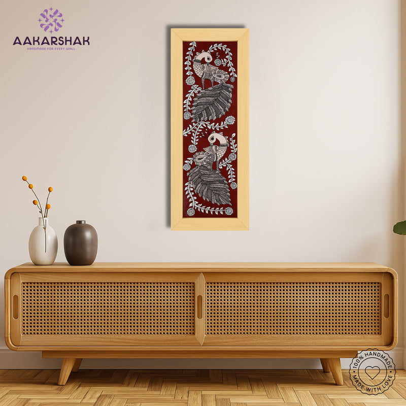 Framed artwork with peacock design -handmade kalamkari painting for home decor