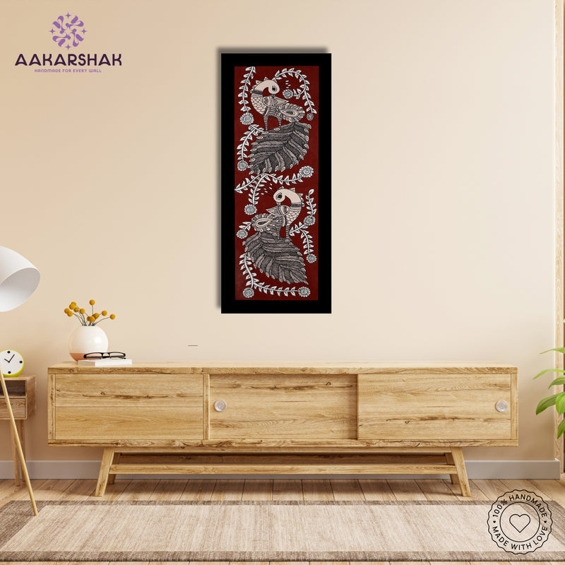 Framed artwork with peacock design -handmade kalamkari painting for home decor
