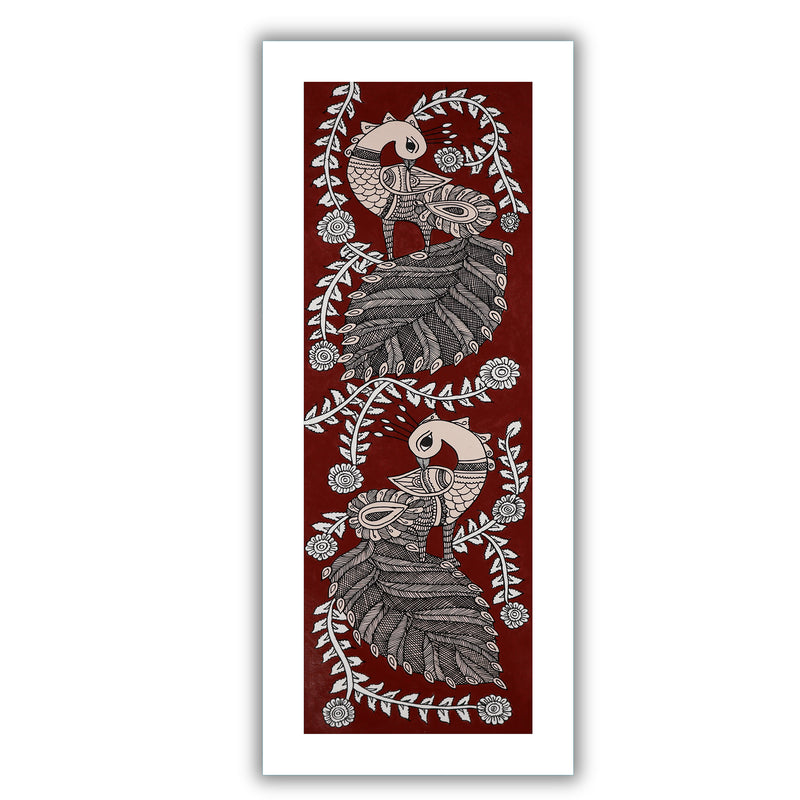 Framed artwork of a colorful peacock-with handmade kalamkari painting