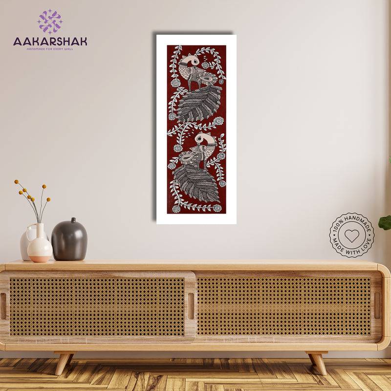 Framed artwork with peacock design -handmade kalamkari painting for home decor
