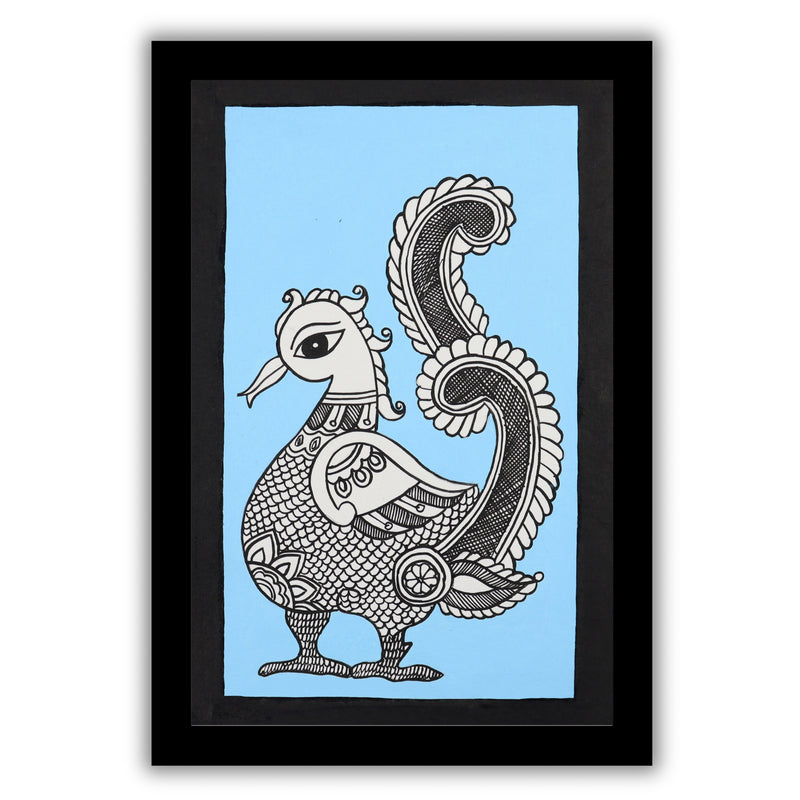 Handmade Kalamkari painting with Peacock motif, framed for wall decor – traditional Indian folk art