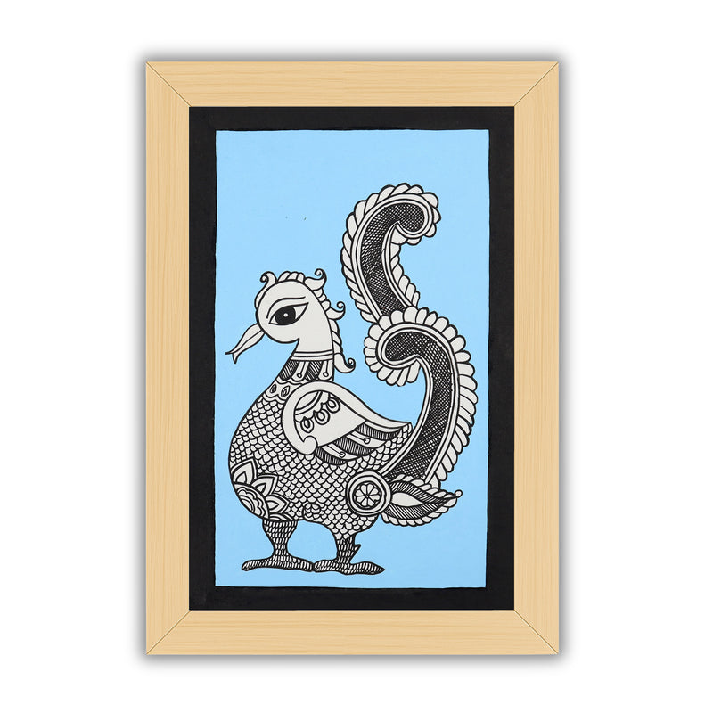 Handmade Kalamkari Peacock Painting – Framed 8x12 Inch Wall Art