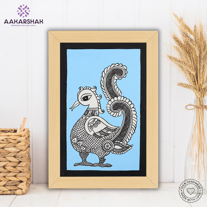 Handmade Kalamkari Peacock Painting – Framed 8x12 Inch Wall Art