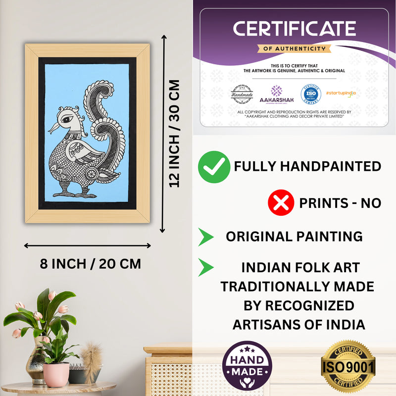 Handmade Kalamkari Peacock Painting – Framed 8x12 Inch Wall Art