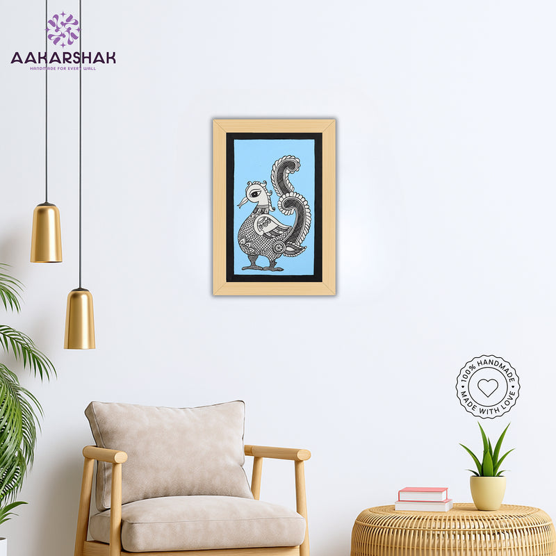 Handmade Kalamkari Peacock Painting – Framed 8x12 Inch Wall Art