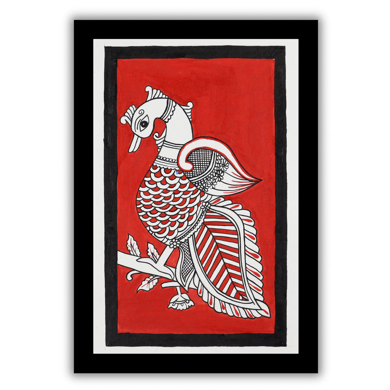 handmade kalamkari painting peacock-in vibrant traditional folk art style