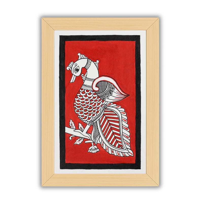 handmade kalamkari painting peacock-in vibrant traditional folk art style