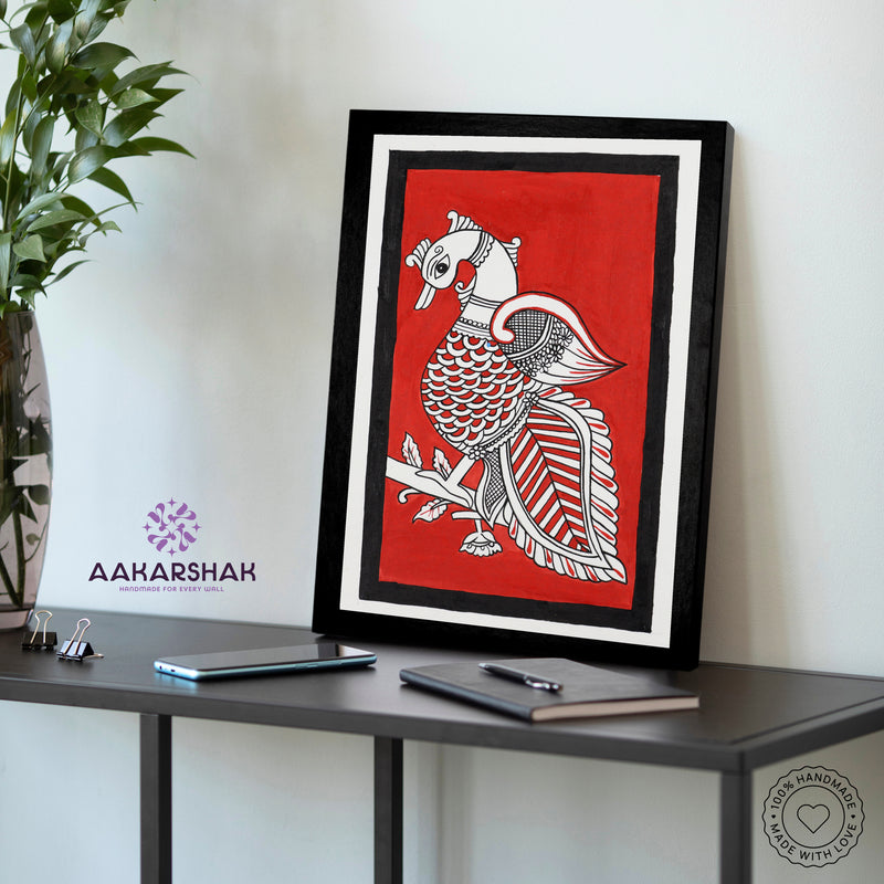 vibrant handmade peacock painting-depicting indian folk traditions