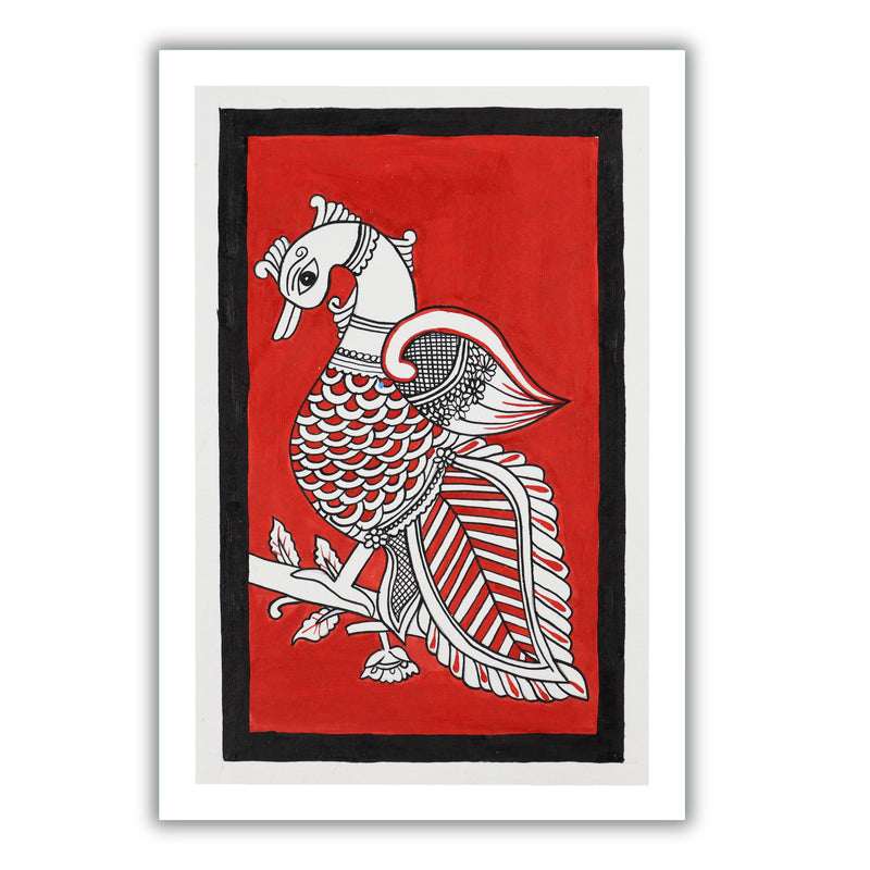 handmade kalamkari painting peacock-in vibrant traditional folk art style