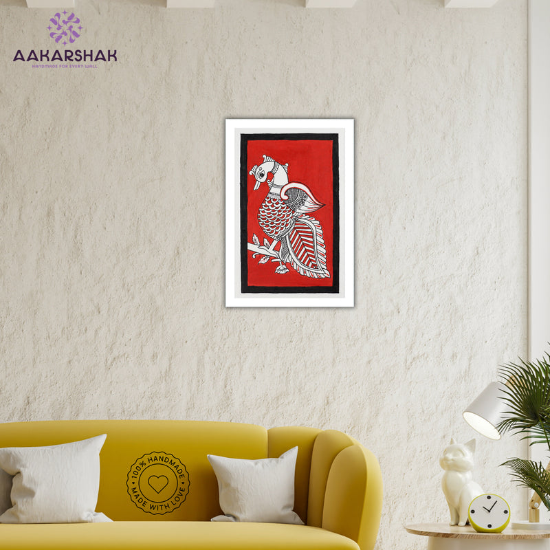 vibrant handmade peacock painting-depicting indian folk traditions