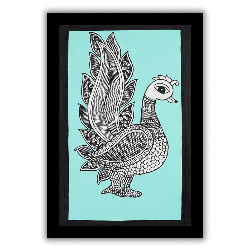 handmade kalamkari painting peacock-in vibrant traditional folk art style