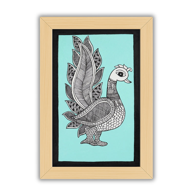 handmade kalamkari painting peacock-in vibrant traditional folk art style