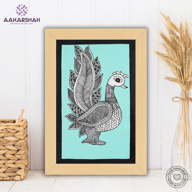 handmade kalamkari peacock painting-with tabletop stand for home decor