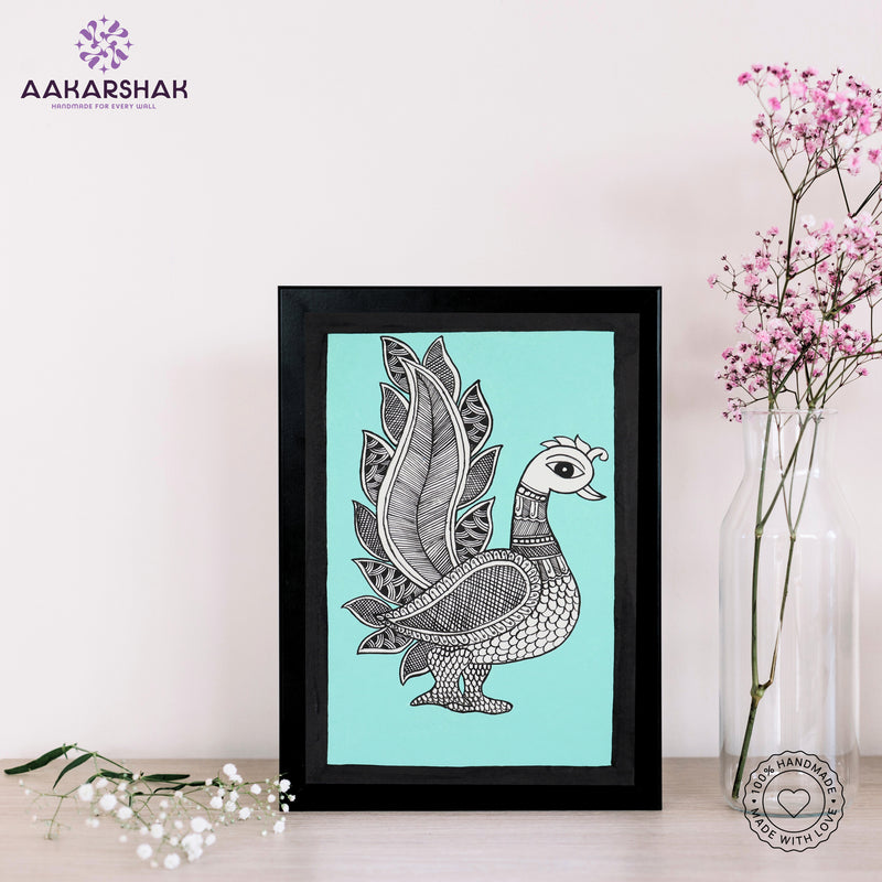 handmade kalamkari peacock painting-with tabletop stand for home decor