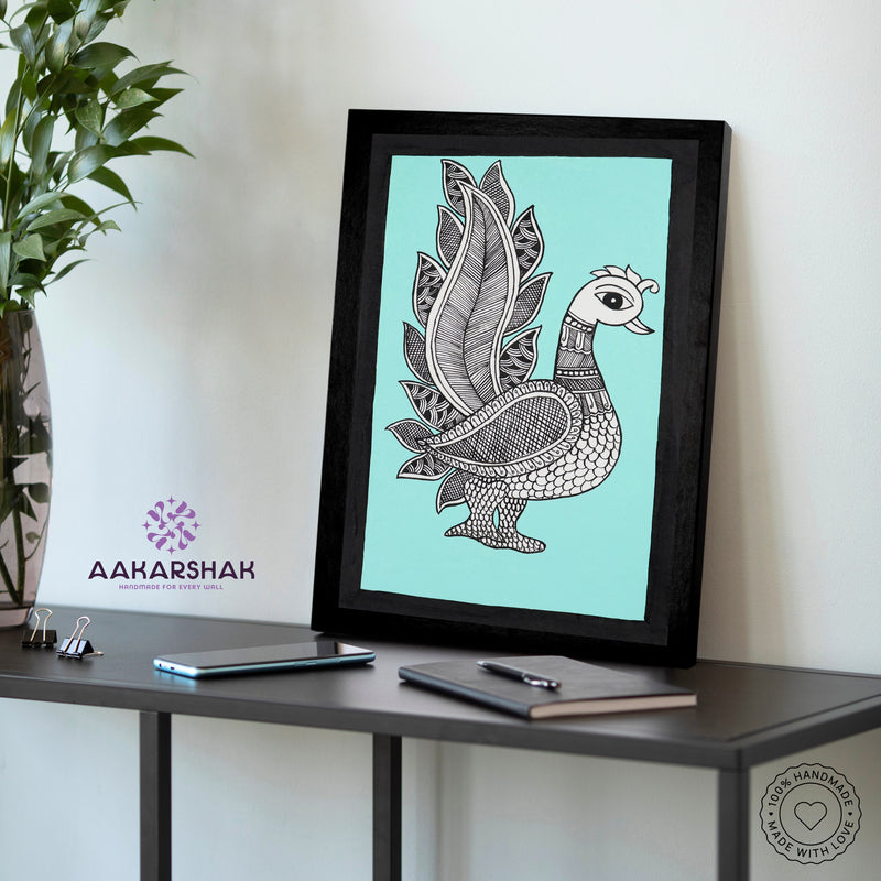 vibrant handmade peacock painting-depicting indian folk traditions