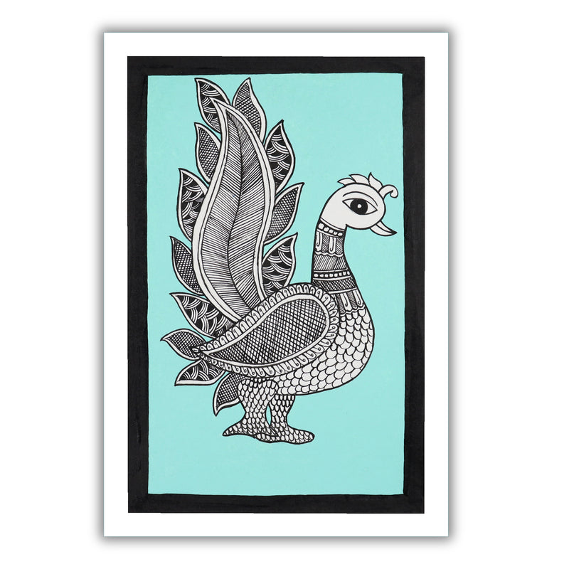 handmade kalamkari painting peacock-in vibrant traditional folk art style