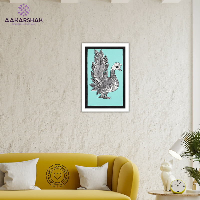 vibrant handmade peacock painting-depicting indian folk traditions