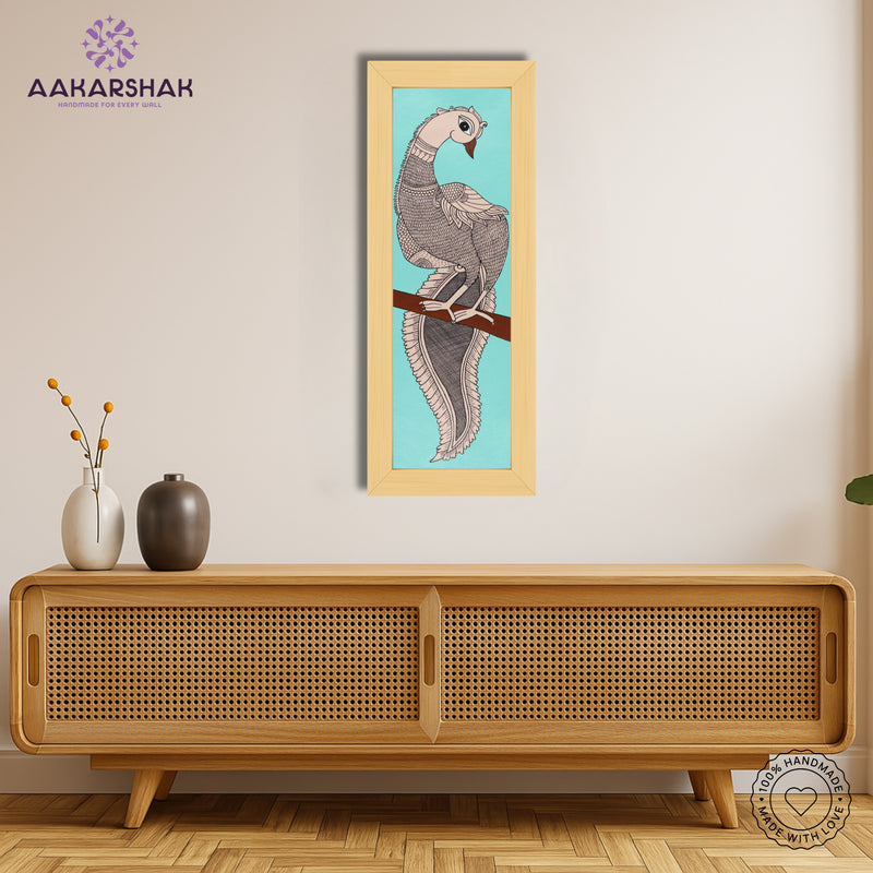 Framed artwork with peacock design -handmade kalamkari painting for home decor