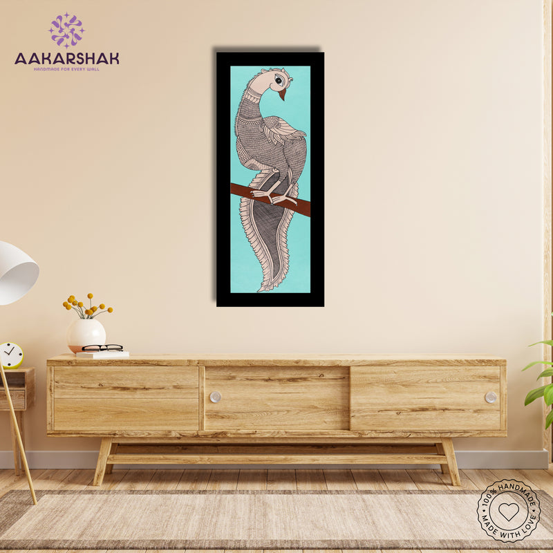 Framed artwork with peacock design -handmade kalamkari painting for home decor