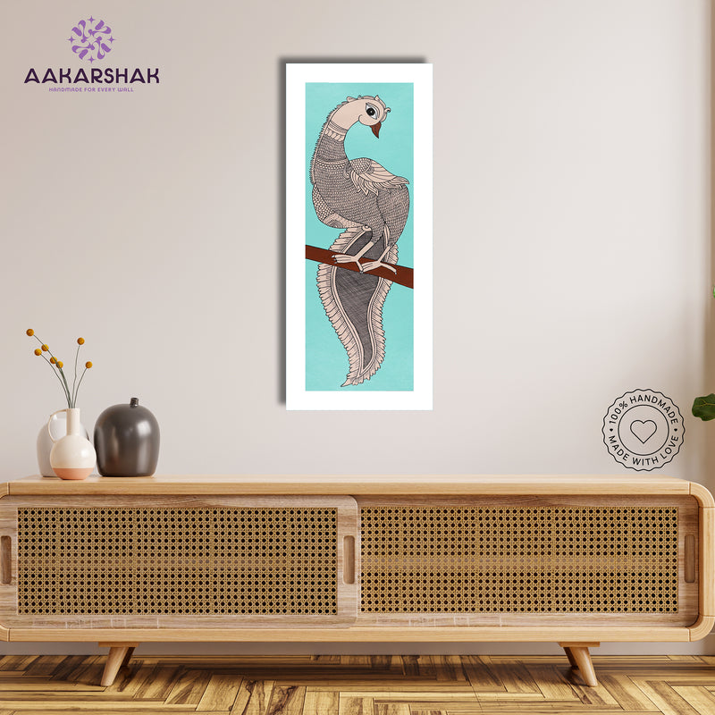 Framed artwork with peacock design -handmade kalamkari painting for home decor