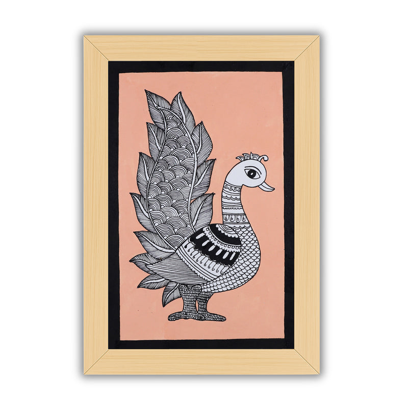 handmade kalamkari painting peacock-in vibrant traditional folk art style