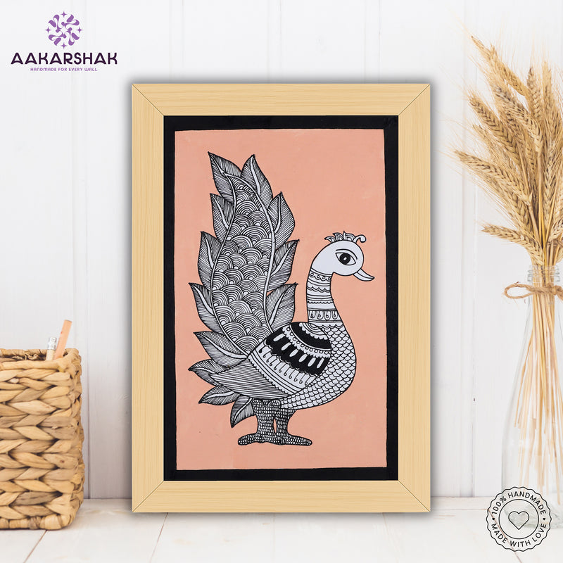 handmade kalamkari peacock painting-with tabletop stand for home decor