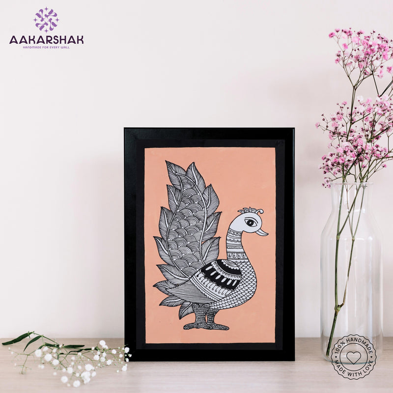 handmade kalamkari peacock painting-with tabletop stand for home decor