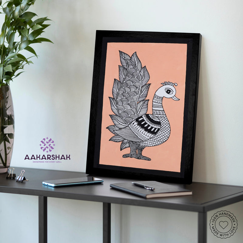 vibrant handmade peacock painting-depicting indian folk traditions