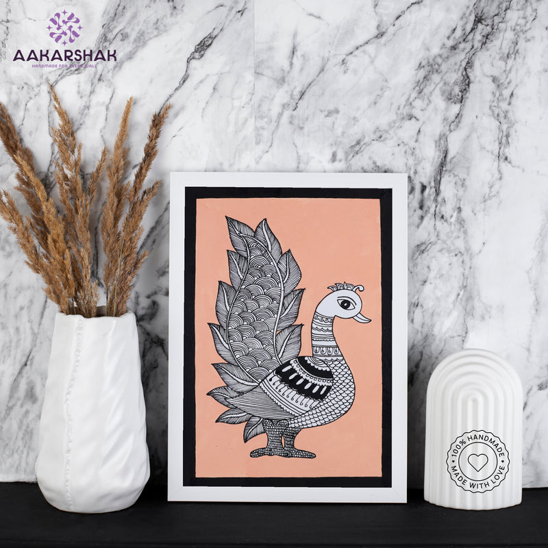 handmade kalamkari peacock painting-with tabletop stand for home decor