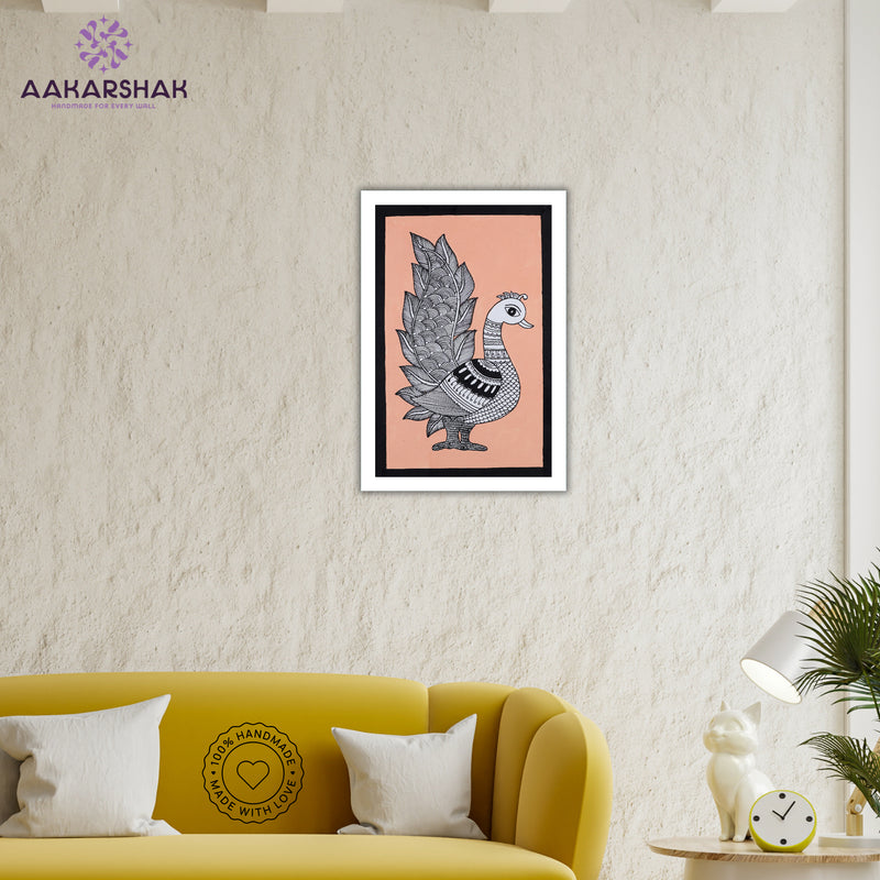 vibrant handmade peacock painting-depicting indian folk traditions