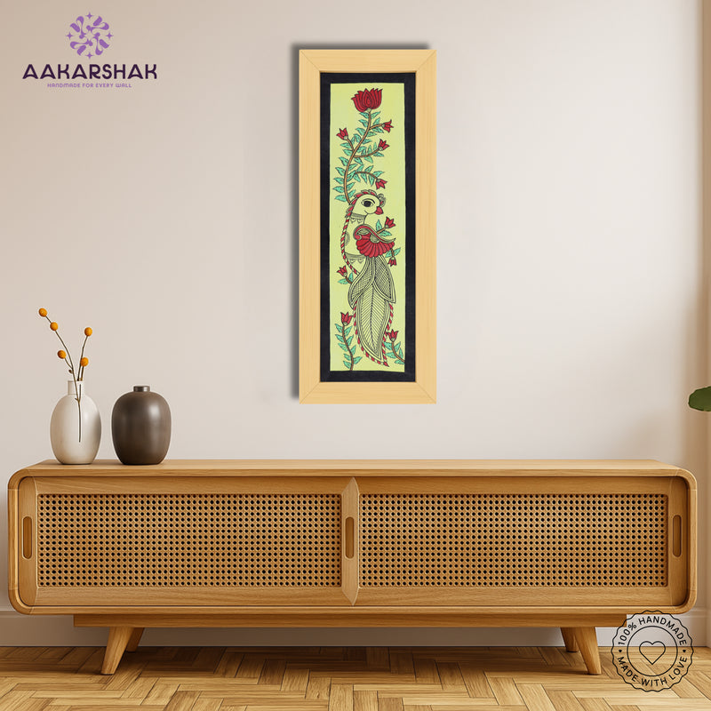 Framed artwork with peacock design -handmade kalamkari painting for home decor