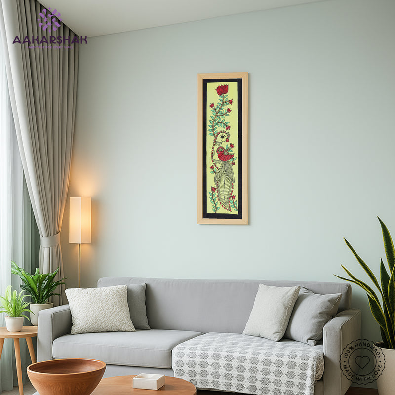 vibrant handmade peacock painting-depicting indian folk traditions