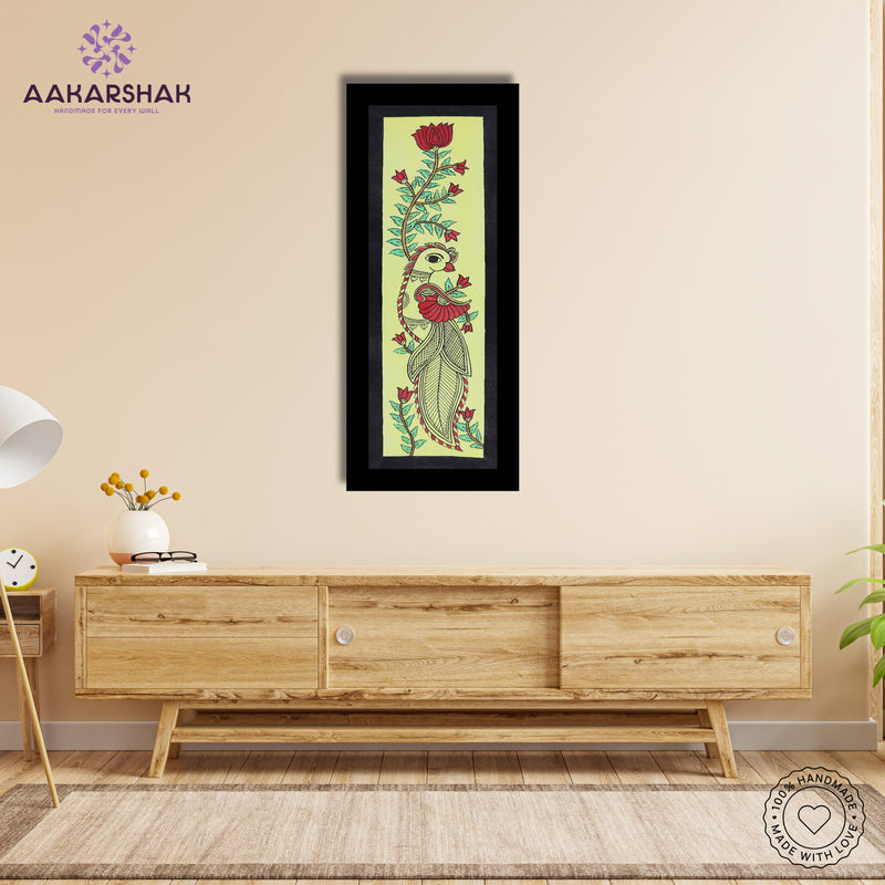 Framed artwork with peacock design -handmade kalamkari painting for home decor