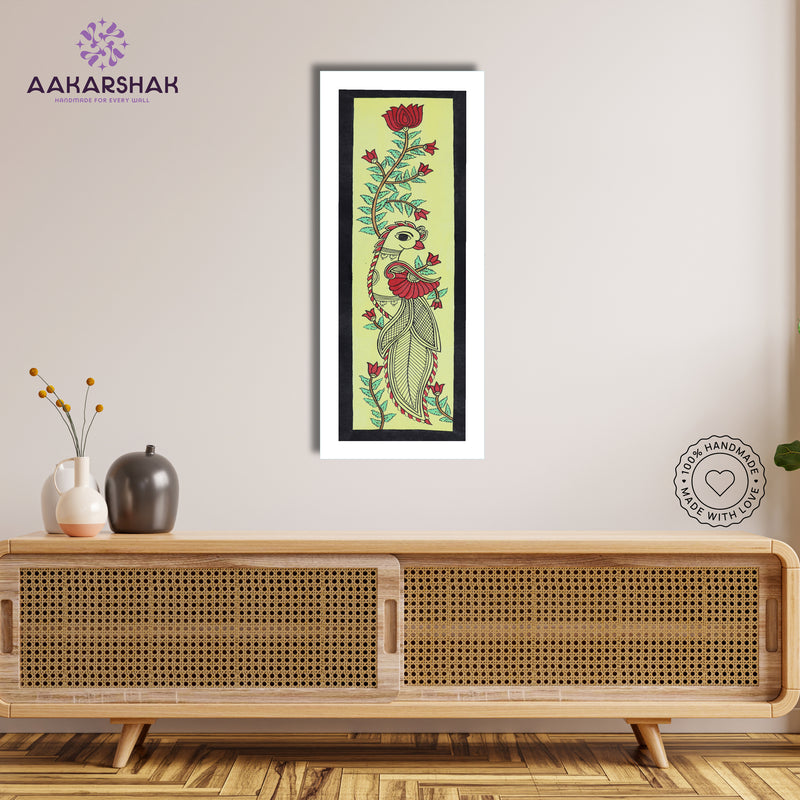 Framed artwork with peacock design -handmade kalamkari painting for home decor