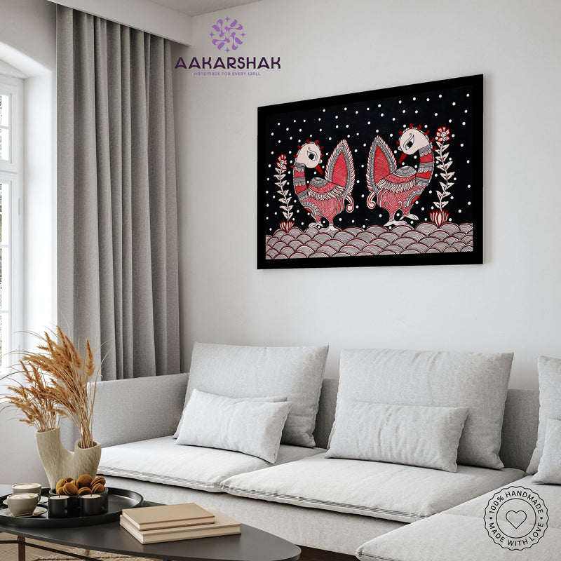 vibrant handmade peacock painting-depicting indian folk traditions