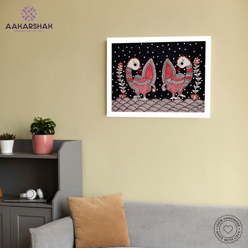 vibrant handmade peacock painting-depicting indian folk traditions